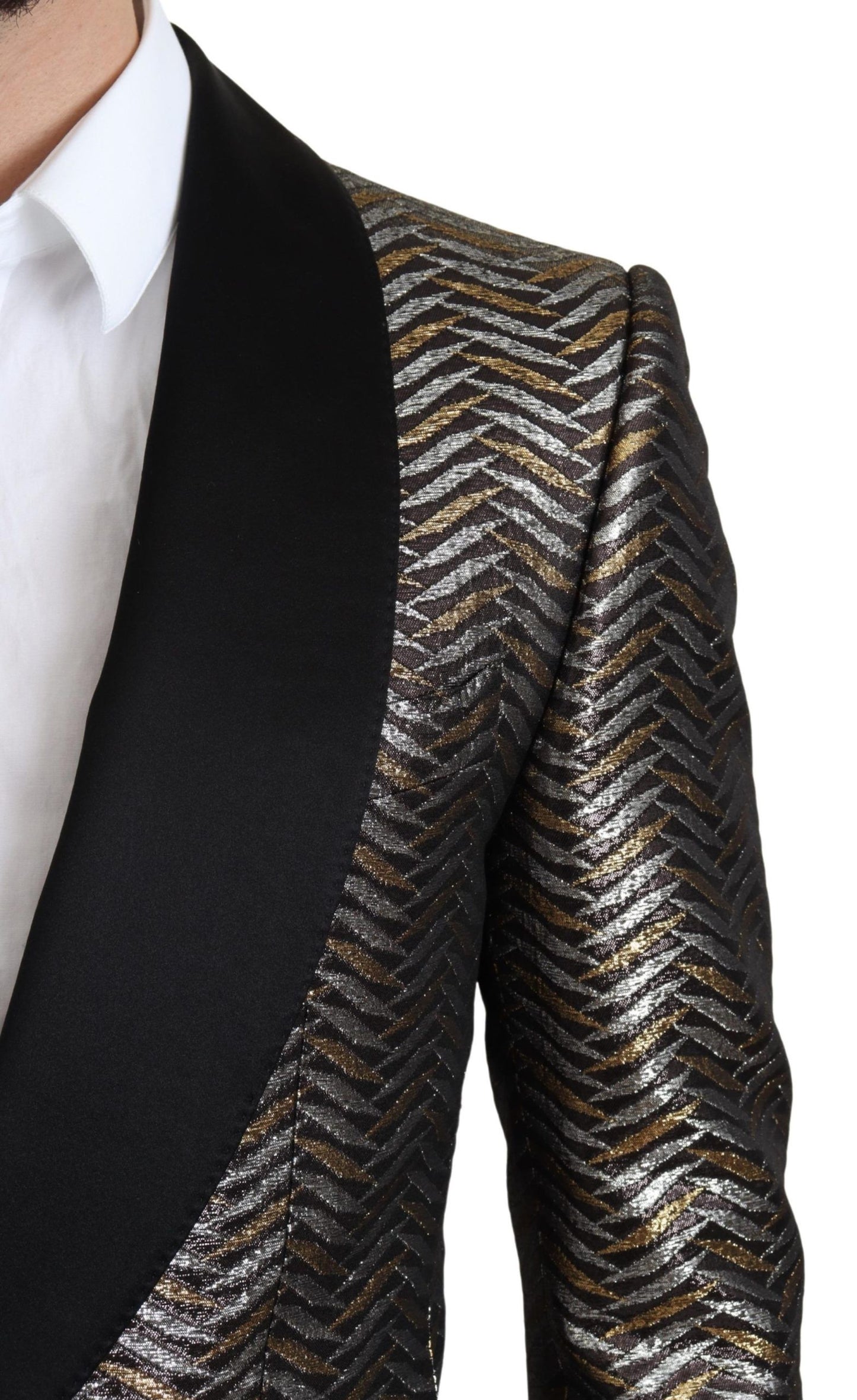 Dolce & Gabbana Multicolor Metallic Jacquard Polyester Blazer Jacket