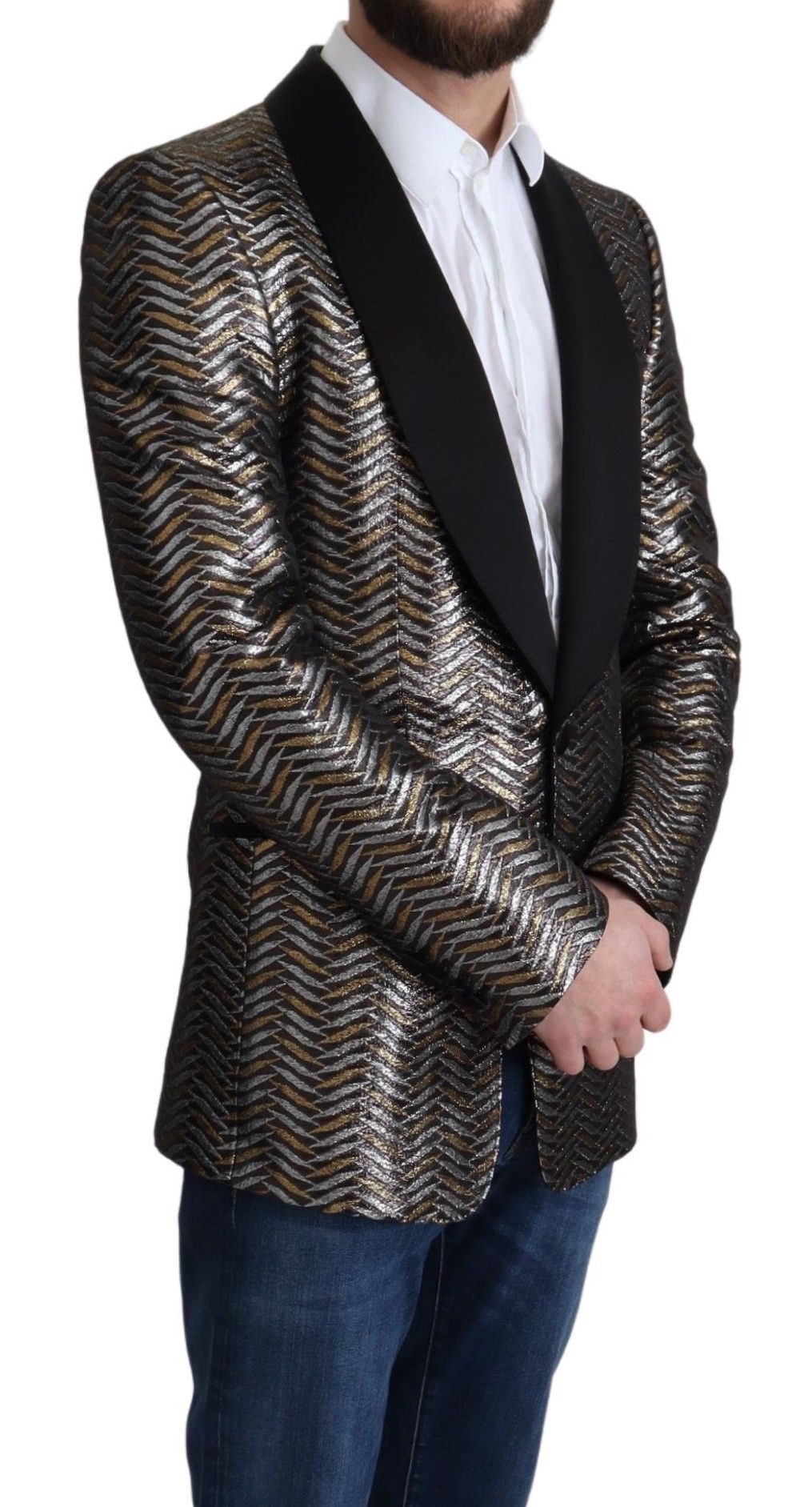 Dolce & Gabbana Multicolor Metallic Jacquard Polyester Blazer Jacket