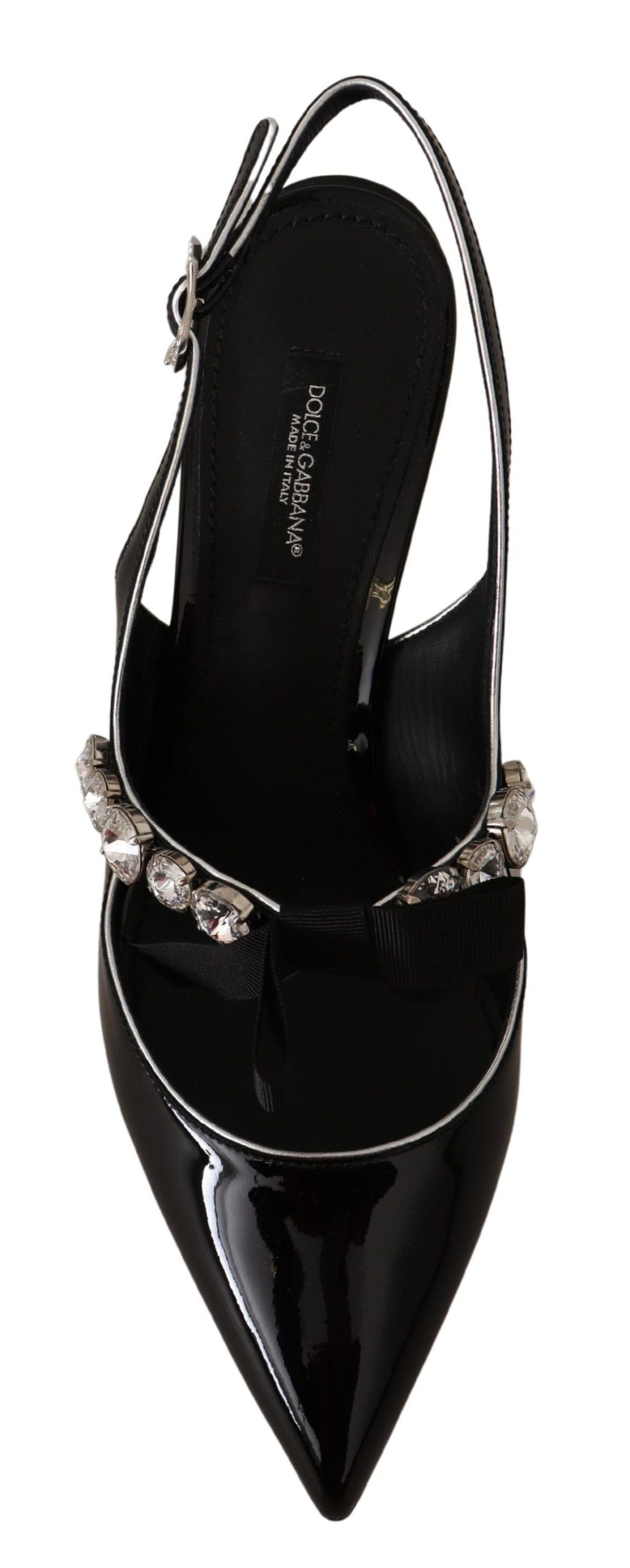 Dolce & Gabbana Black Patent Leather Crystal Slingbacks Shoes