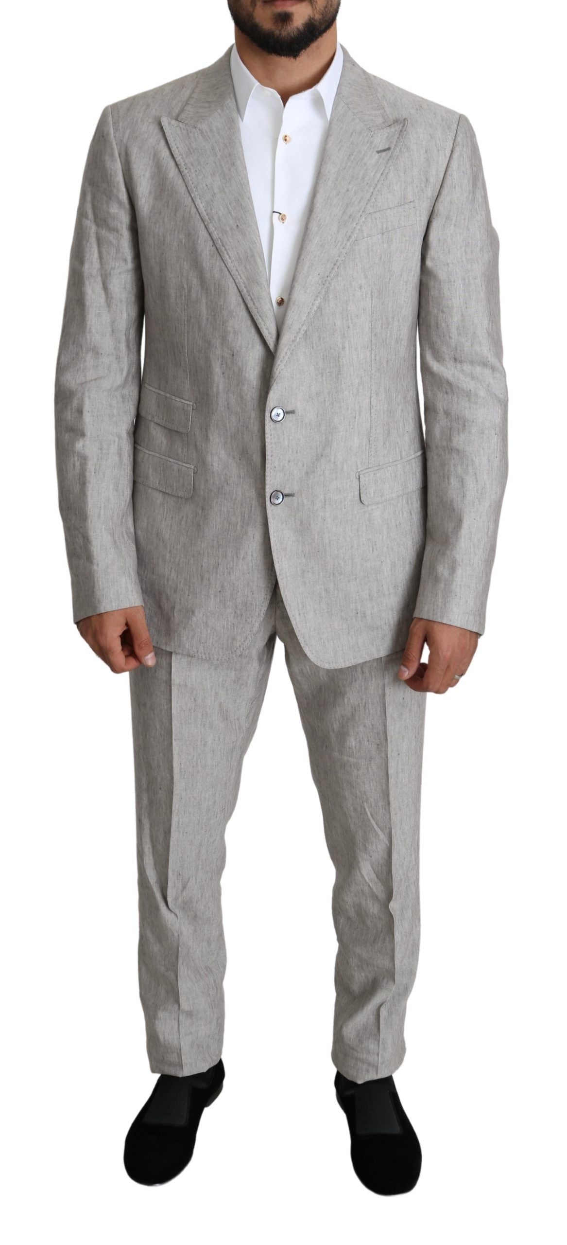 Dolce & Gabbana Elegant Slim Fit Gray Linen-Silk Suit