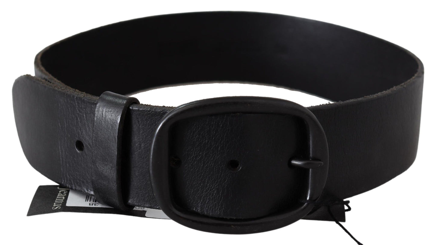 PLEIN SUD Elegant Black Leather Waist Belt