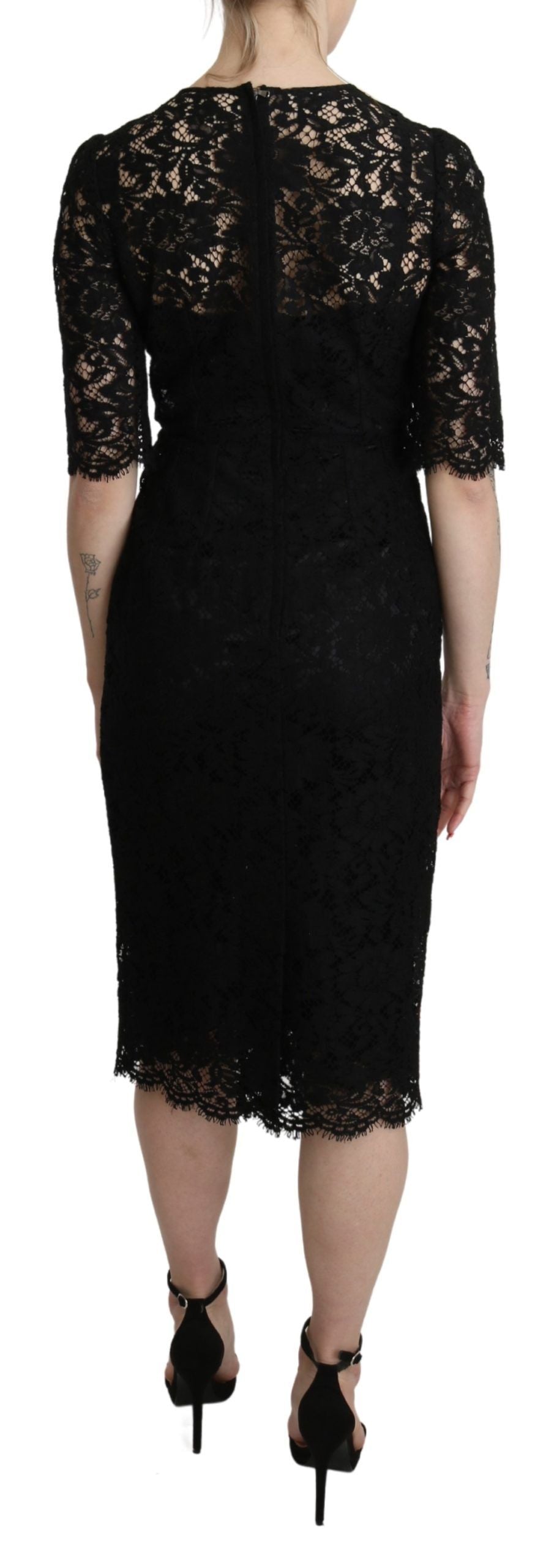 Dolce & Gabbana Black Floral Lace Sheath Knee Length Dress