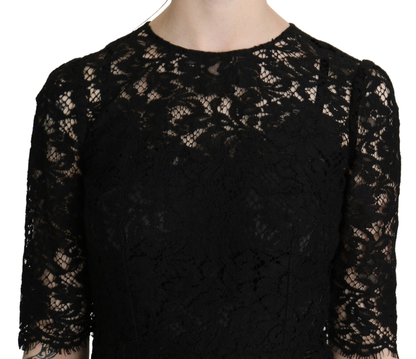 Dolce & Gabbana Black Floral Lace Sheath Knee Length Dress