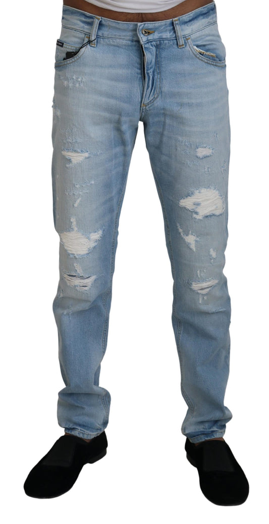 Dolce & Gabbana Light Blue Cotton Tattered Casual Denim Jeans