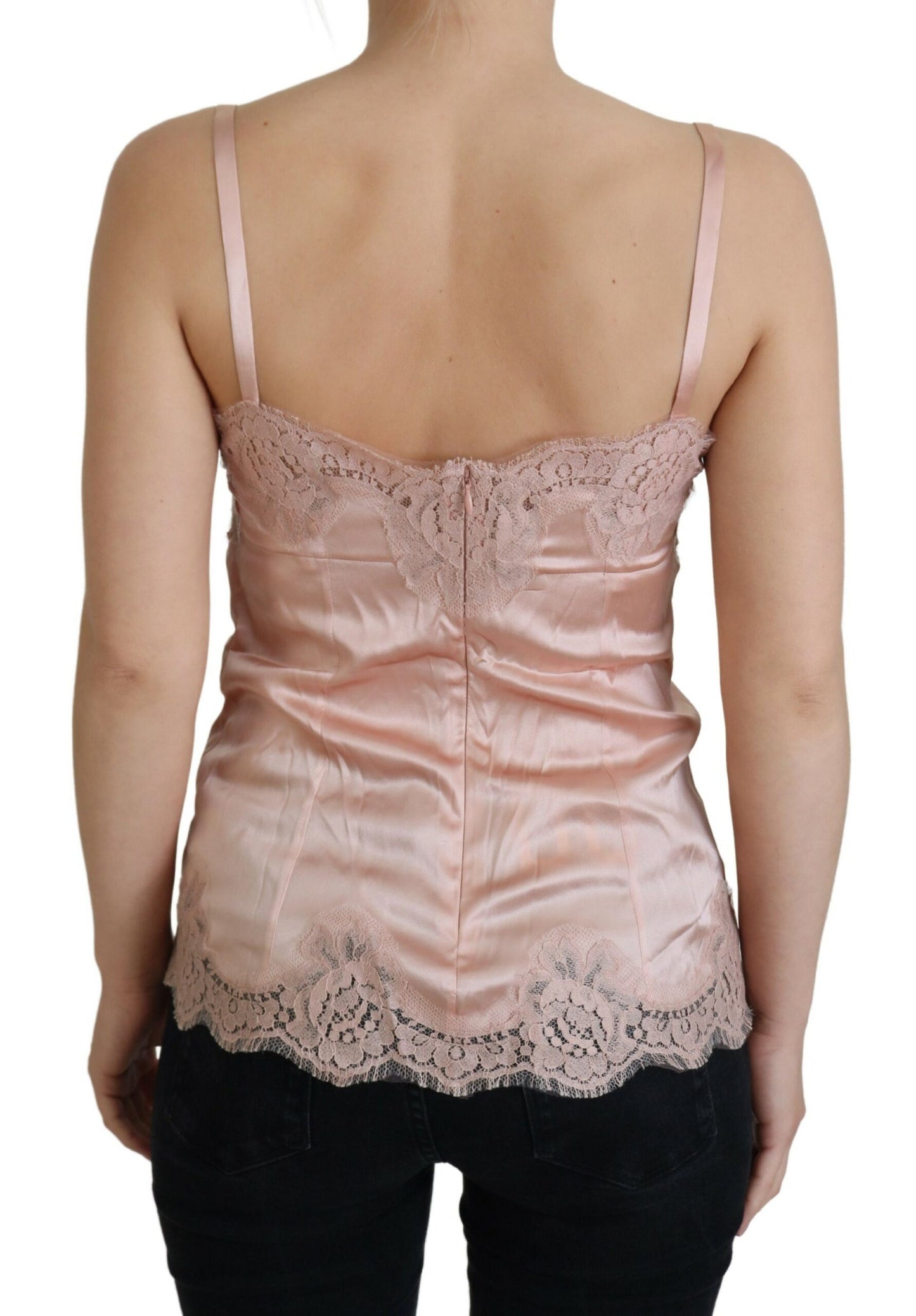 Dolce & Gabbana Pink Satin Lace Roses Tank Top Lingerie