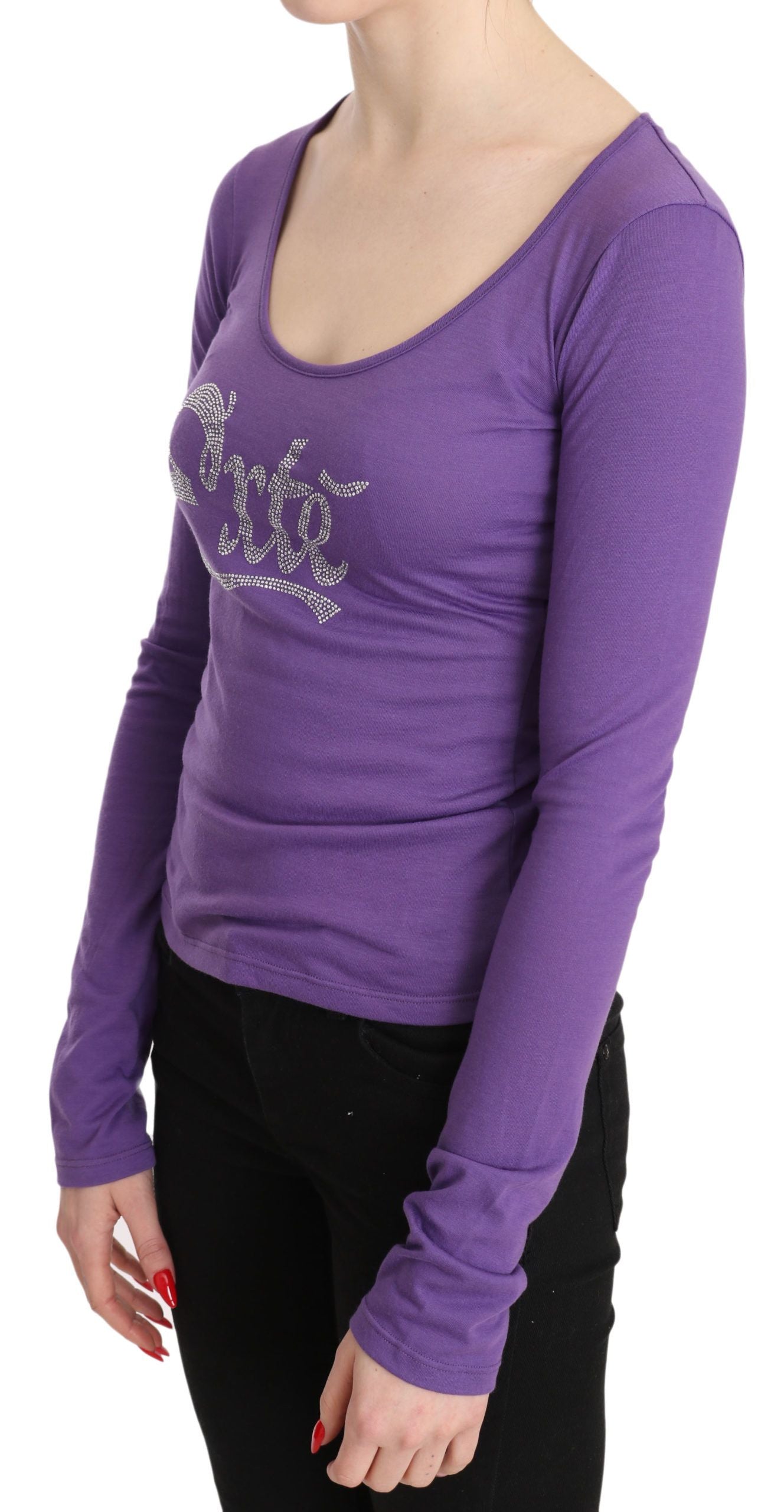 Exte Elegant Purple Crystal Embellished Long Sleeve Top