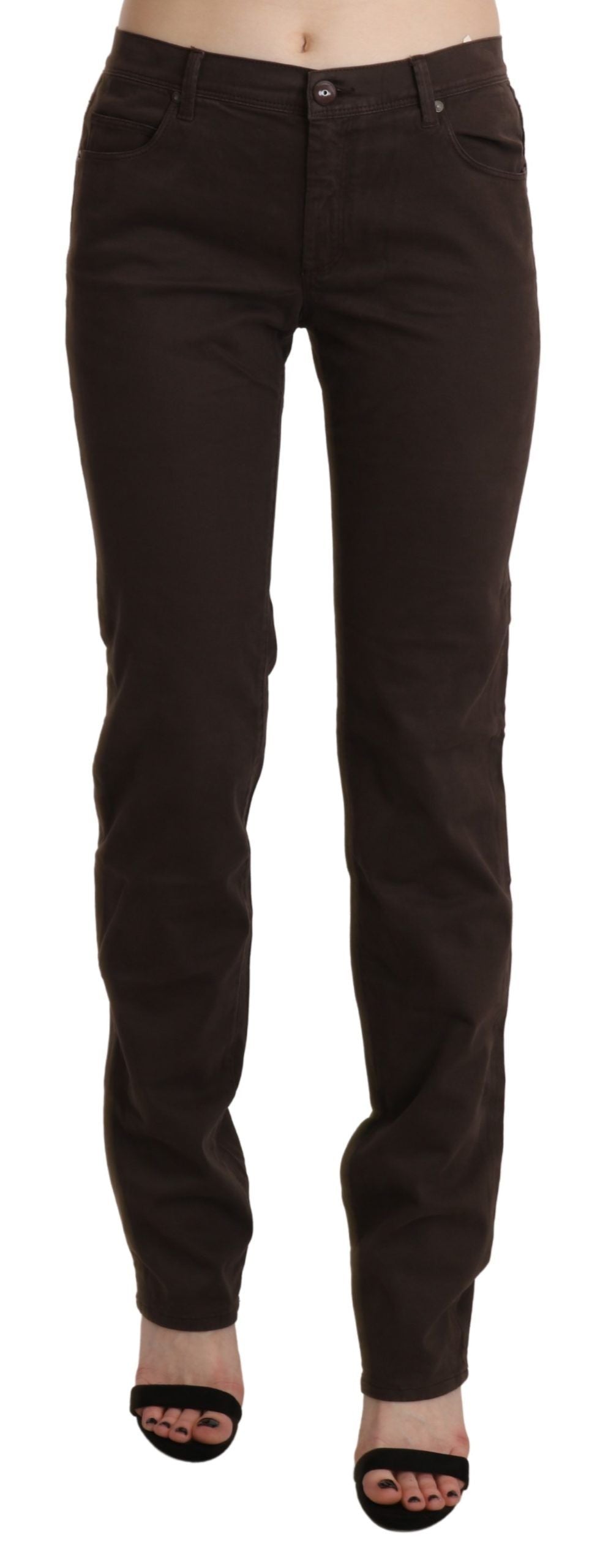 Ermanno Scervino Chic Brown Mid Waist Skinny Trousers