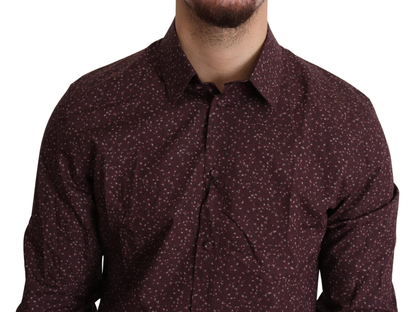 Dolce & Gabbana Maroon Cotton Floral Dress Formal Shirt