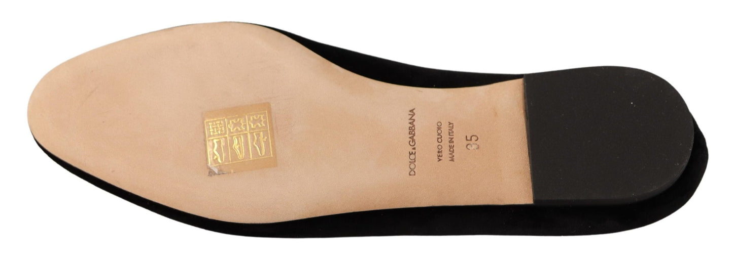 Dolce & Gabbana Black DG Sacred Heart Patch Slip On Flat Shoes