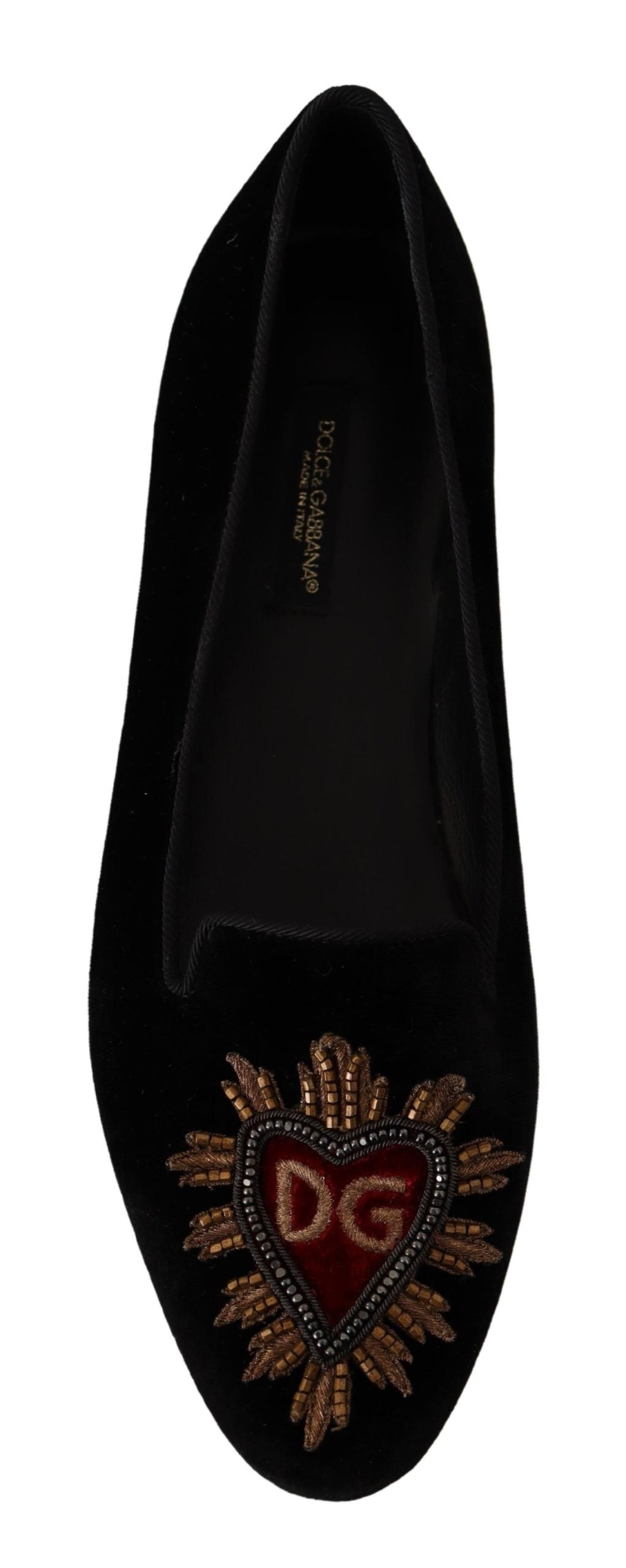 Dolce & Gabbana Black DG Sacred Heart Patch Slip On Flat Shoes