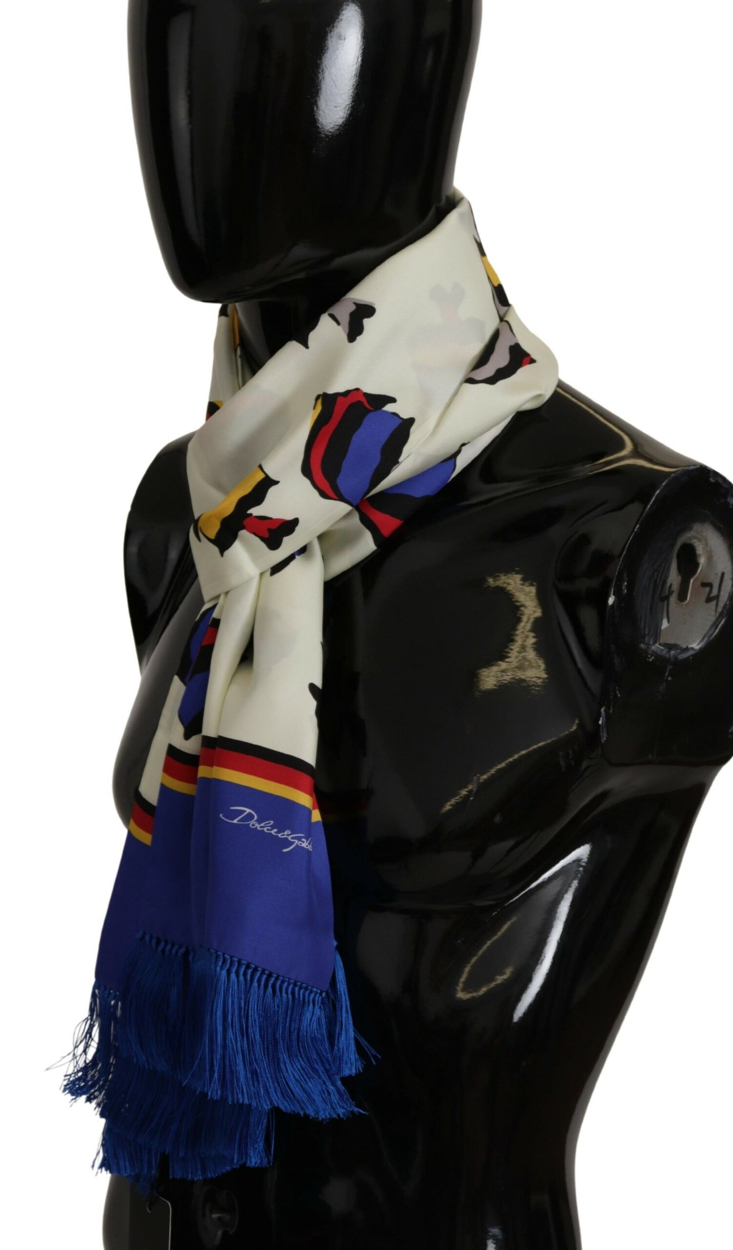 Dolce & Gabbana Multicolor Fish Printed Shawl Neck Wrap Fringe Scarf