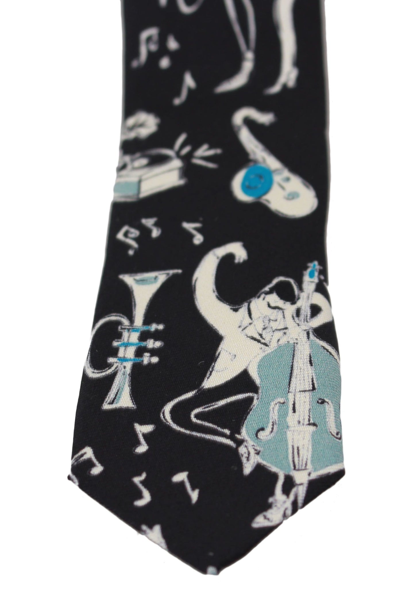 Dolce &Gabbana Zwart 100% Silk Musical Isntrument Print Classic Tie