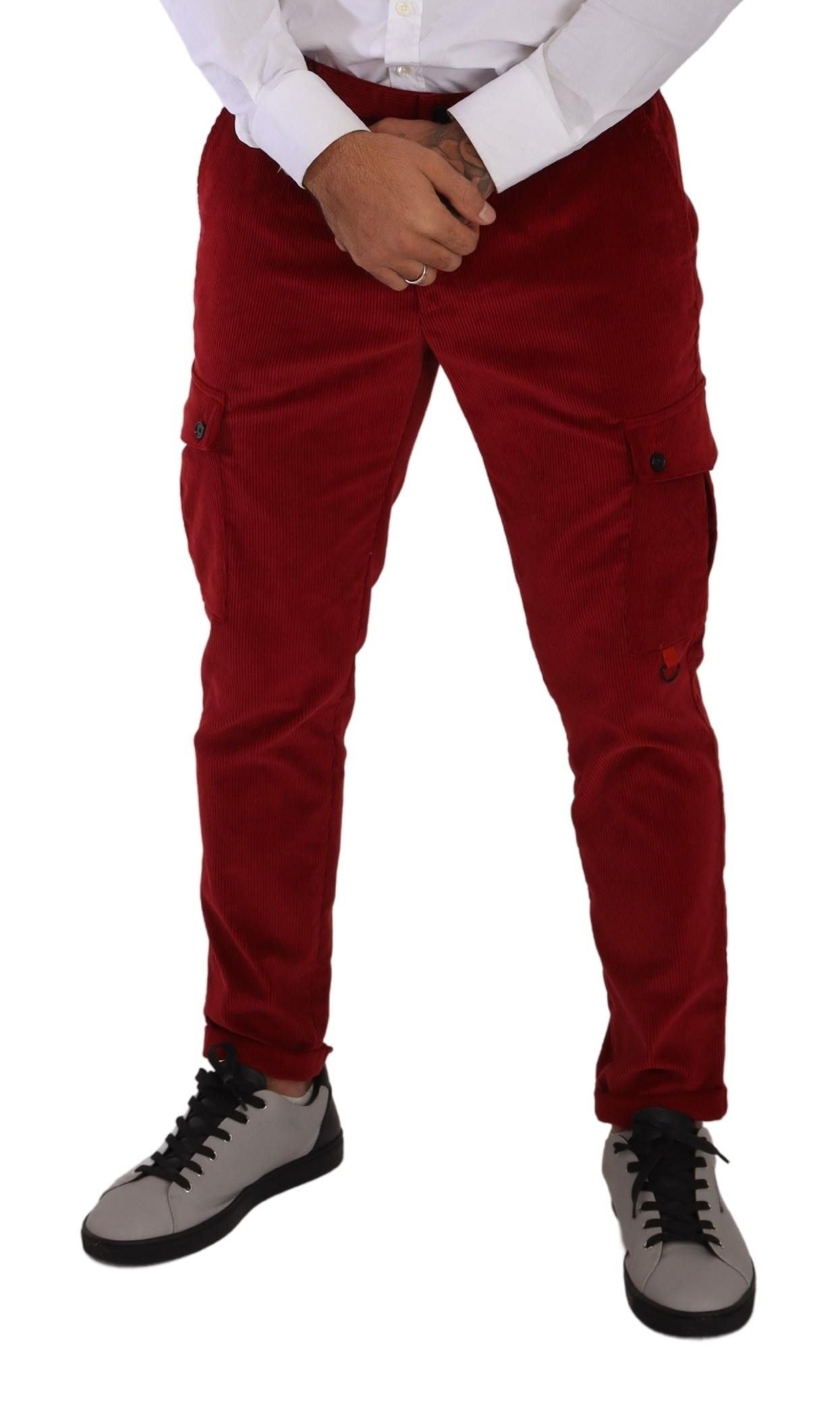 Dolce & Gabbana Red Corduroy Cotton Cargo Skinny Trouser Pants