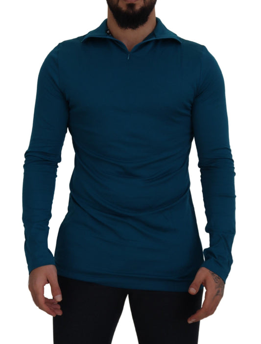 Dolce & Gabbana Blue Cotton Collared Slim Pullover Sweater