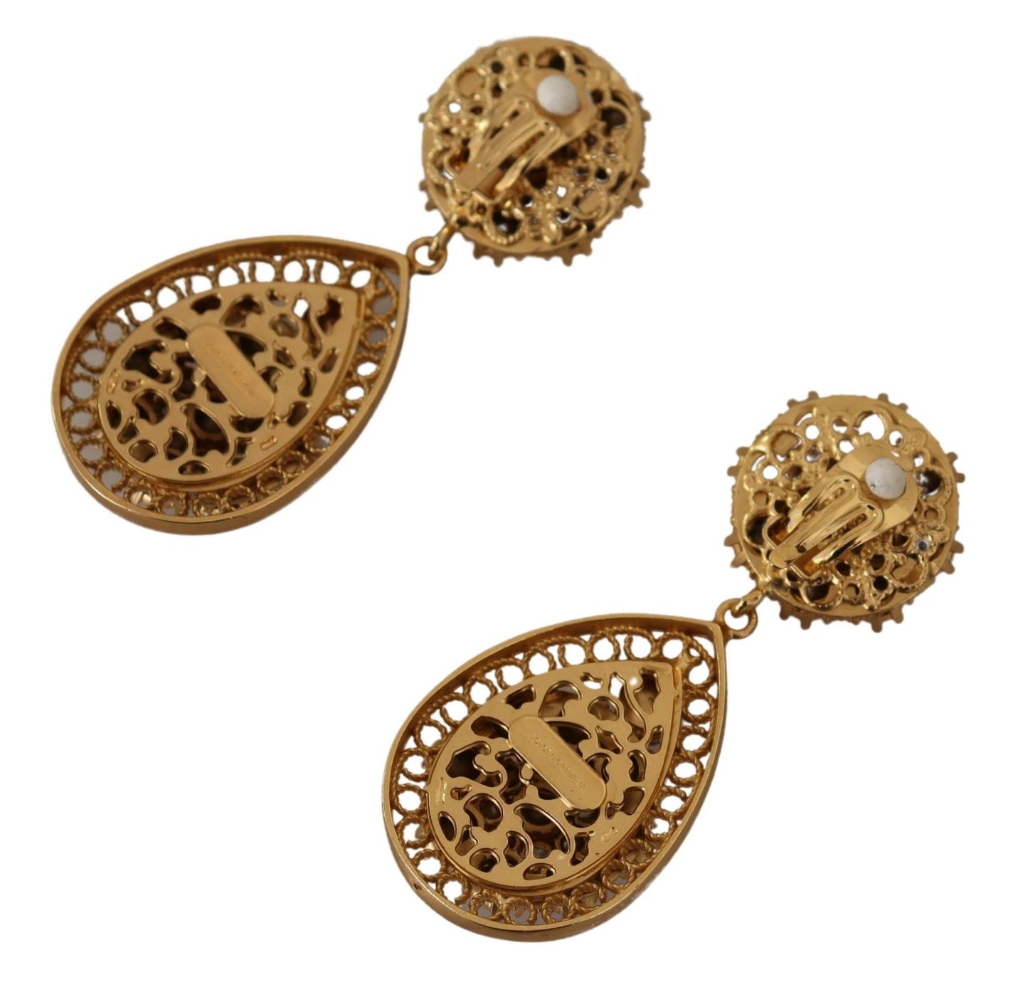 Dolce & Gabbana Gold Crystal DG SICILY Clip-on Jewelry Dangling Earrings