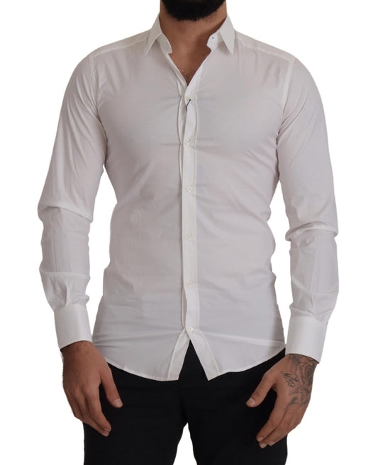 Dolce & Gabbana White Stretch GOLD Slim Fit Dress Shirt