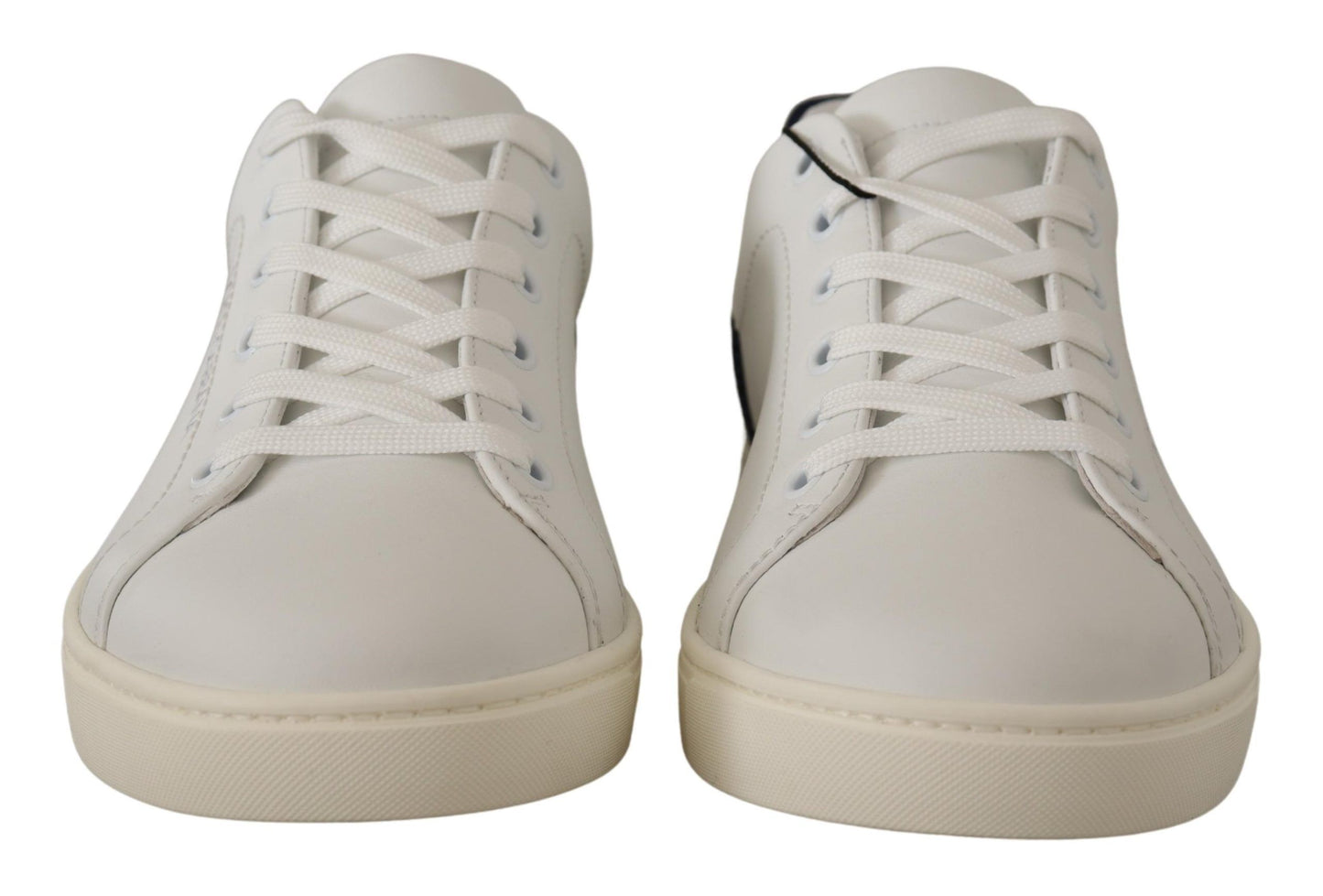 Dolce & Gabbana Elegant White and Blue Low-Top Leather Sneakers