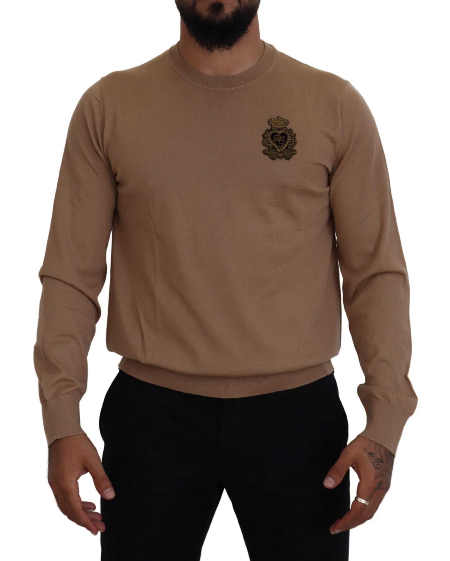 Dolce & Gabbana Beige Cashmere Crown Logo Pullover Sweater