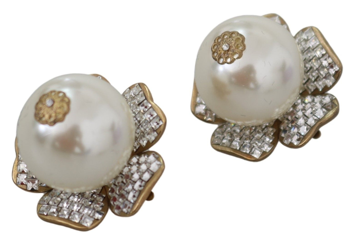 Dolce & Gabbana Floral Crystal-Pearl Clip-On Earrings