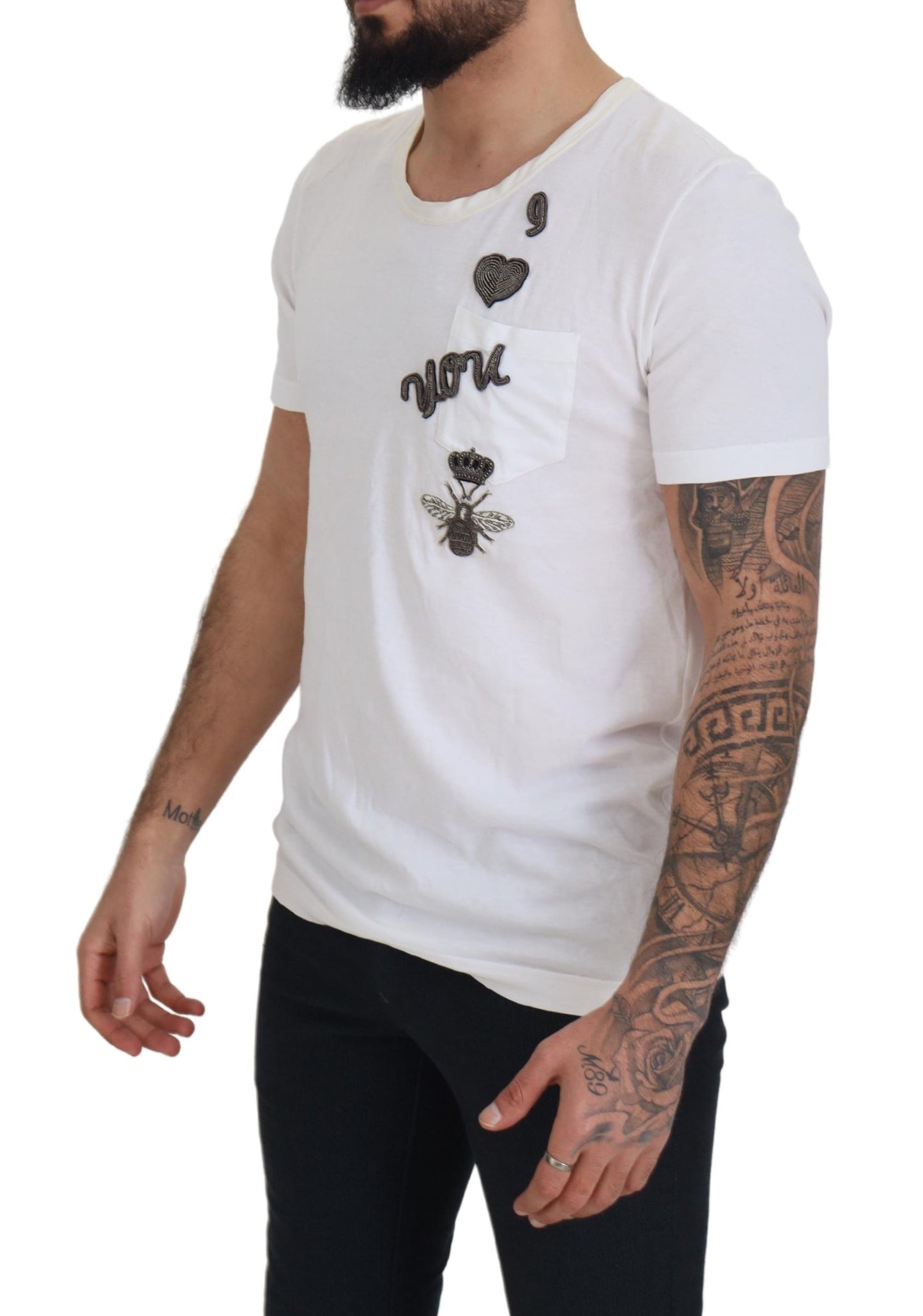 Dolce & Gabbana White Cotton Logo Patch Short Sleeve T-shirt