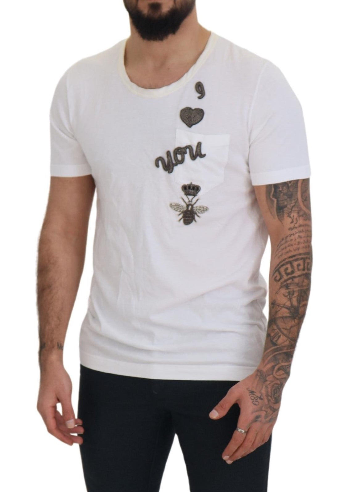 Dolce & Gabbana White Cotton Logo Patch Short Sleeve T-shirt