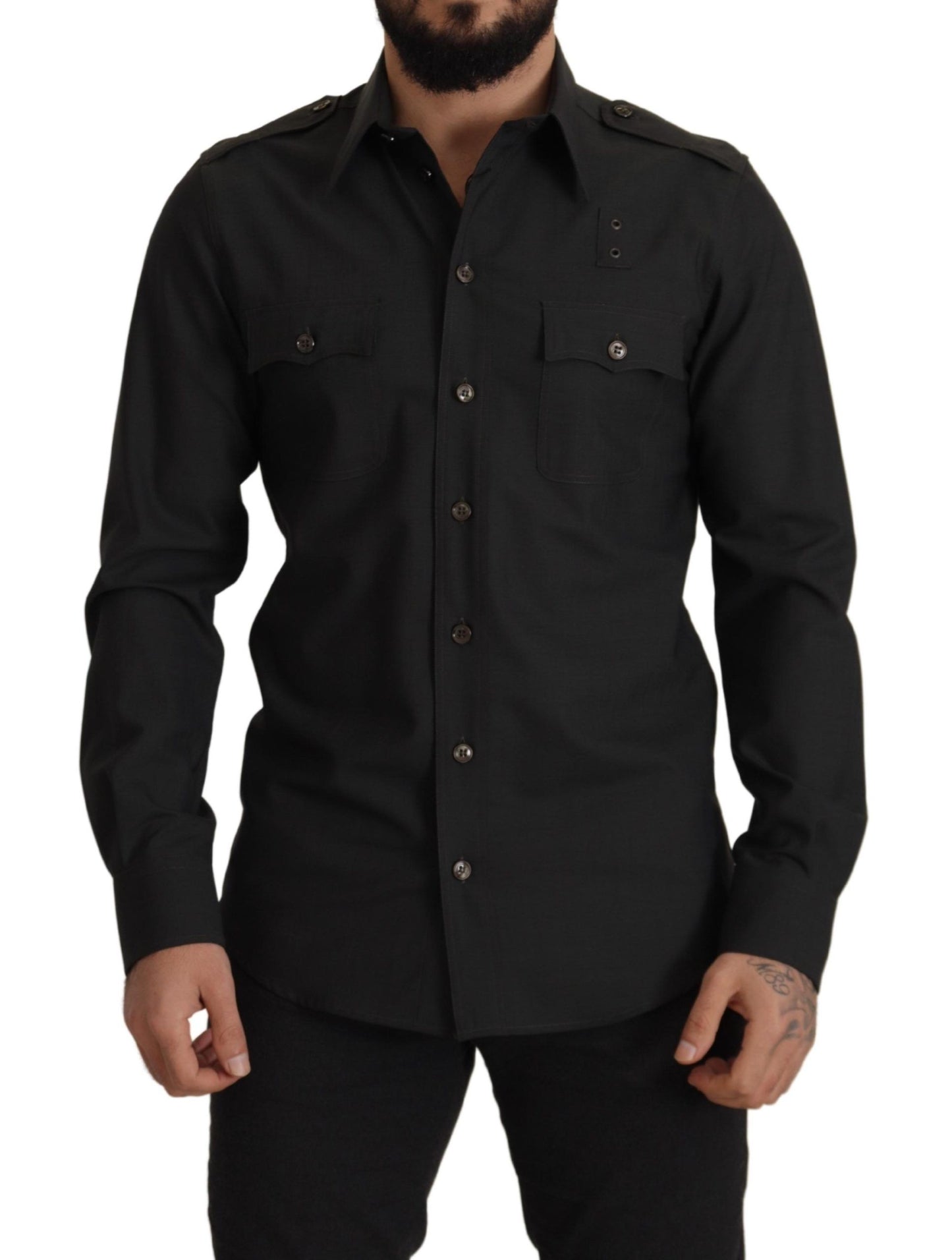 Dolce & Gabbana Dark Green Cotton Slim Fit Casual Men Shirt