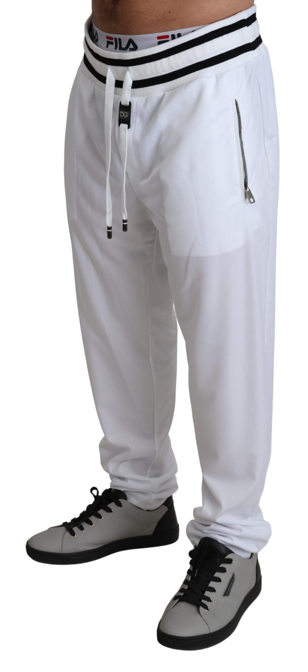 Dolce & Gabbana White Polyester Logo Patch Sweatpants Pants