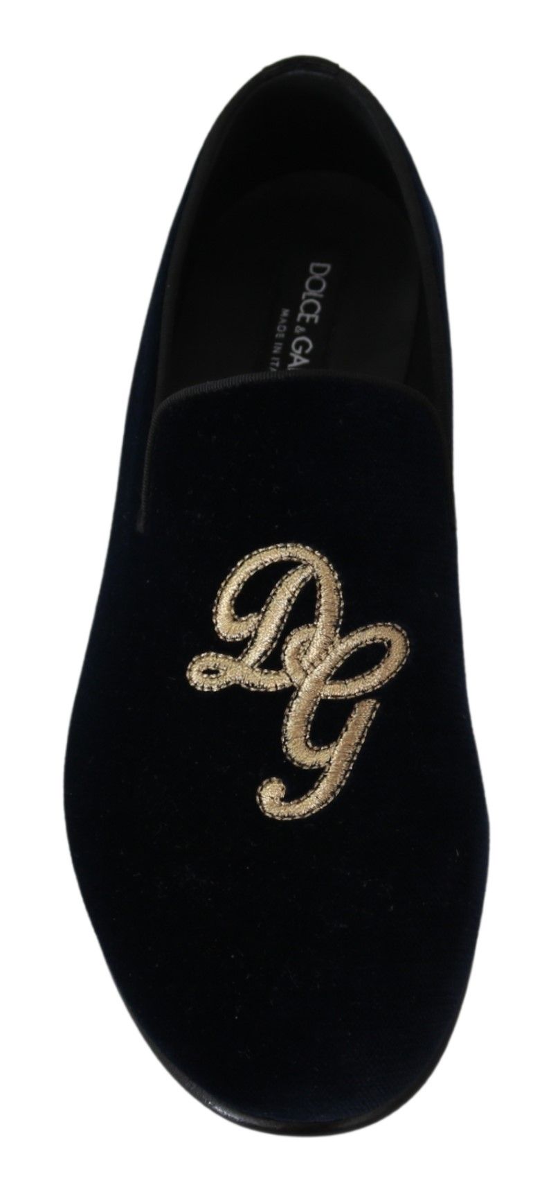 Dolce & Gabbana Blue Velvet Gold Logo Slipper Loafers Shoes