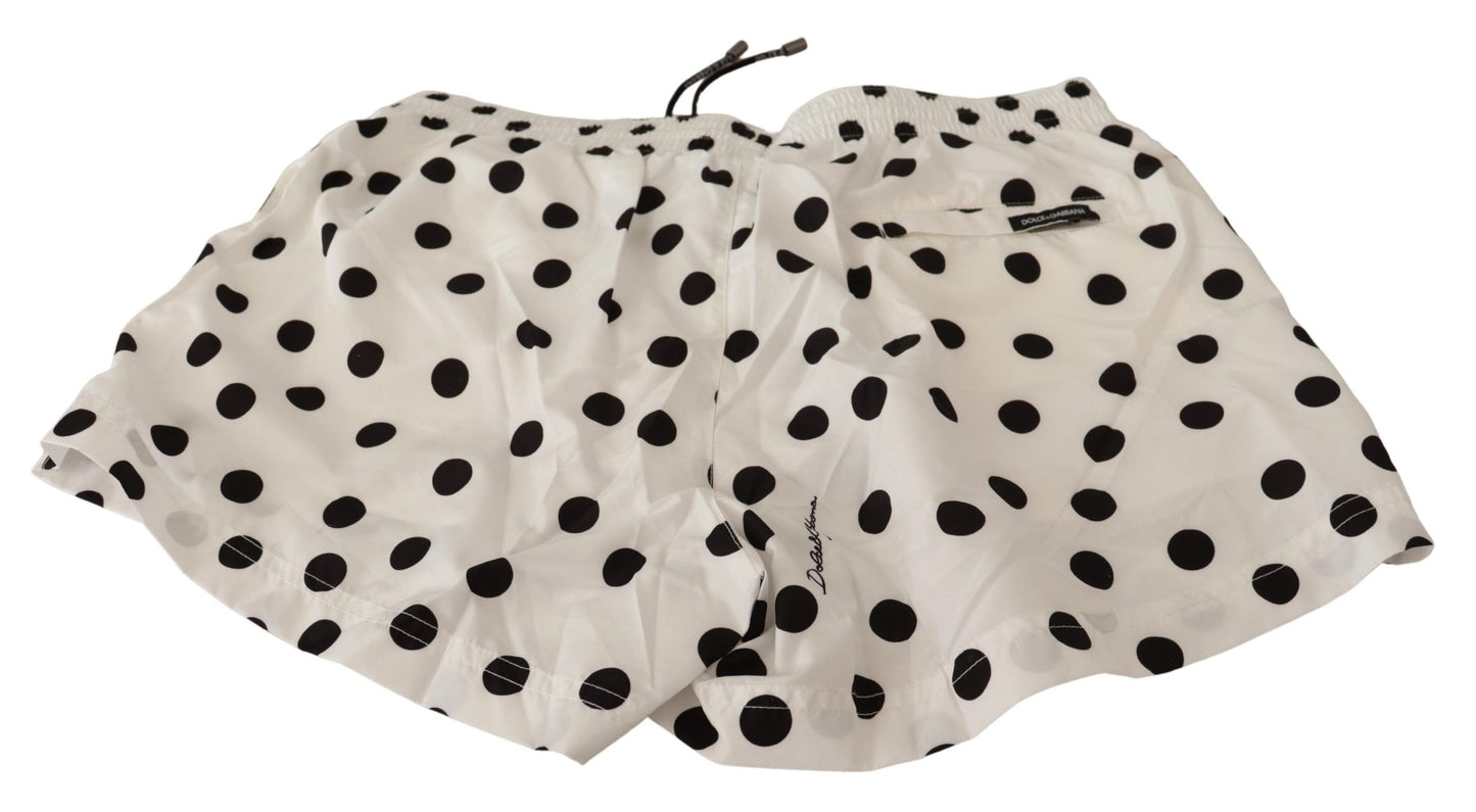 Dolce & Gabbana White Polka Dots Beachwear Shorts Swimwear