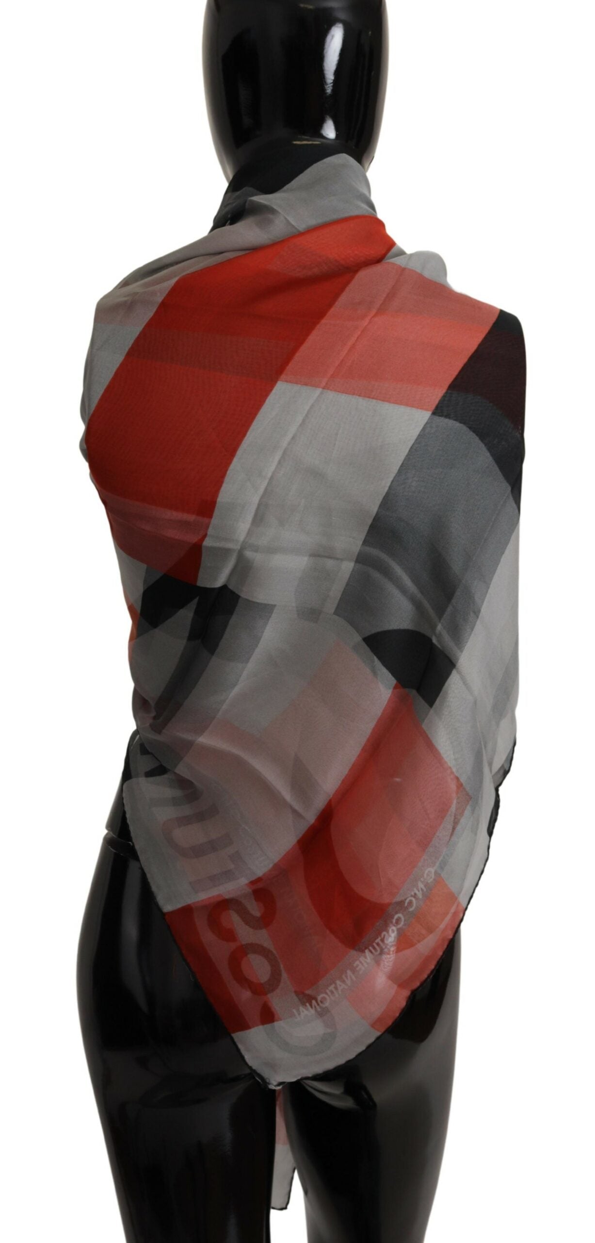 Costume National Gray Red Shawl Foulard Wrap  Scarf