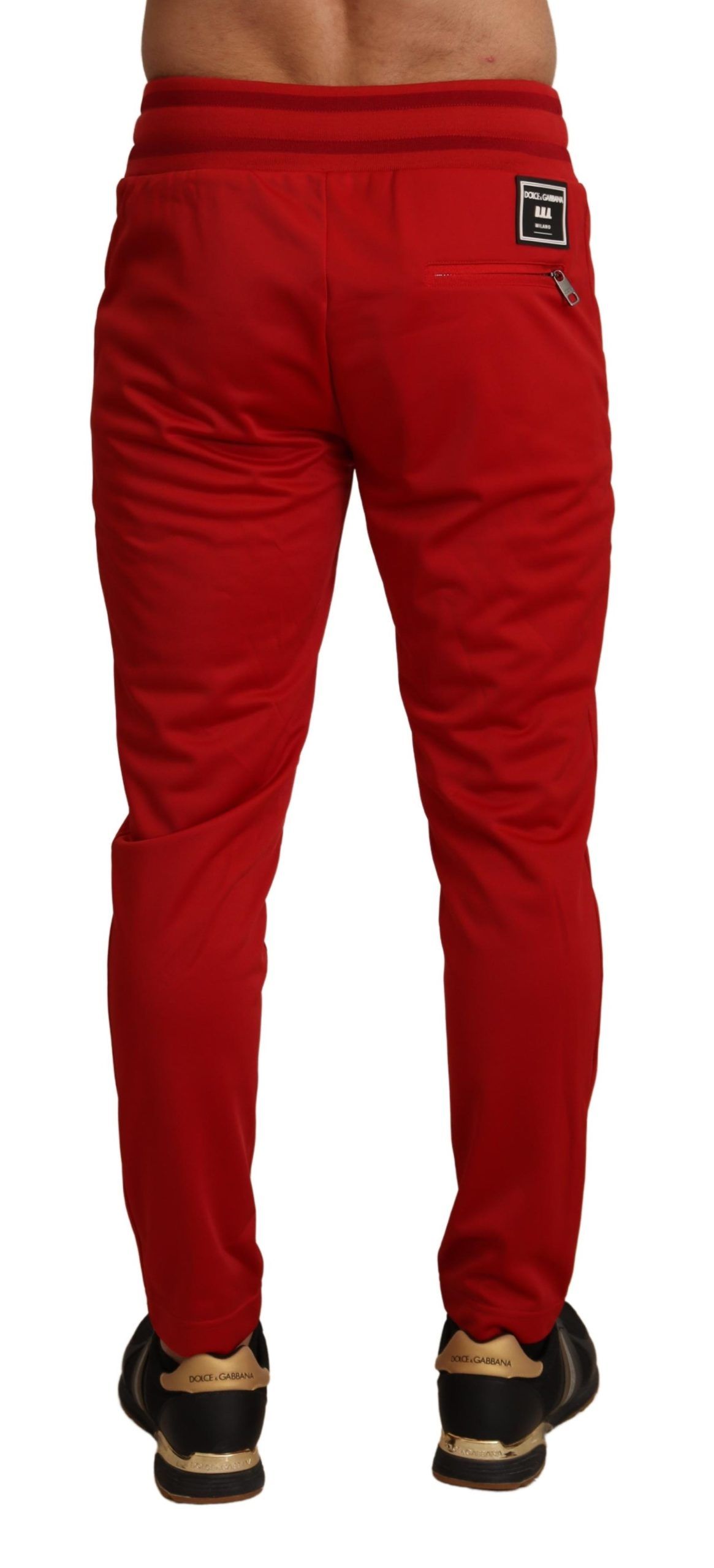 Dolce & Gabbana Elegant Red Casual Sweatpants with Logo Plaque