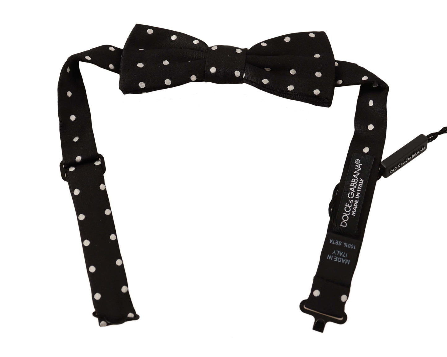 Dolce & Gabbana Black White Polka Dot Silk Adjustable Neck Papillon Bow Tie