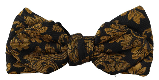 Dolce & Gabbana Elegant Black Gold Floral Silk Bow Tie