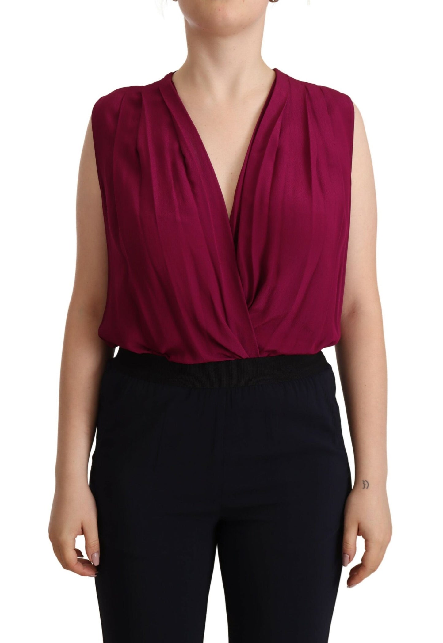 PINKO Purple Deep Neckline Sleeveless Bodysuit Top