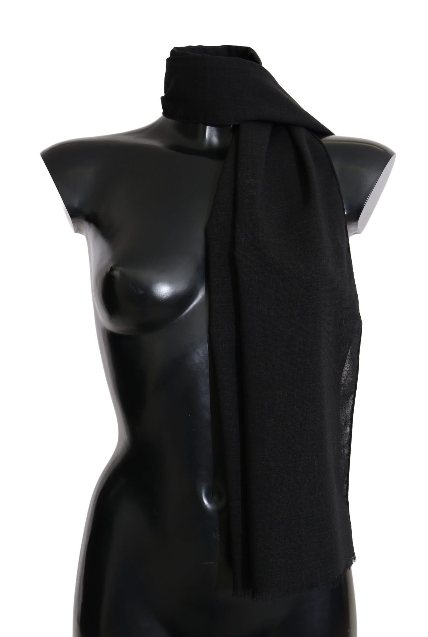 Dolce &Gabbana Solid Black Wool Blend Shawl Wrap 70cm X 200cm Sjaal