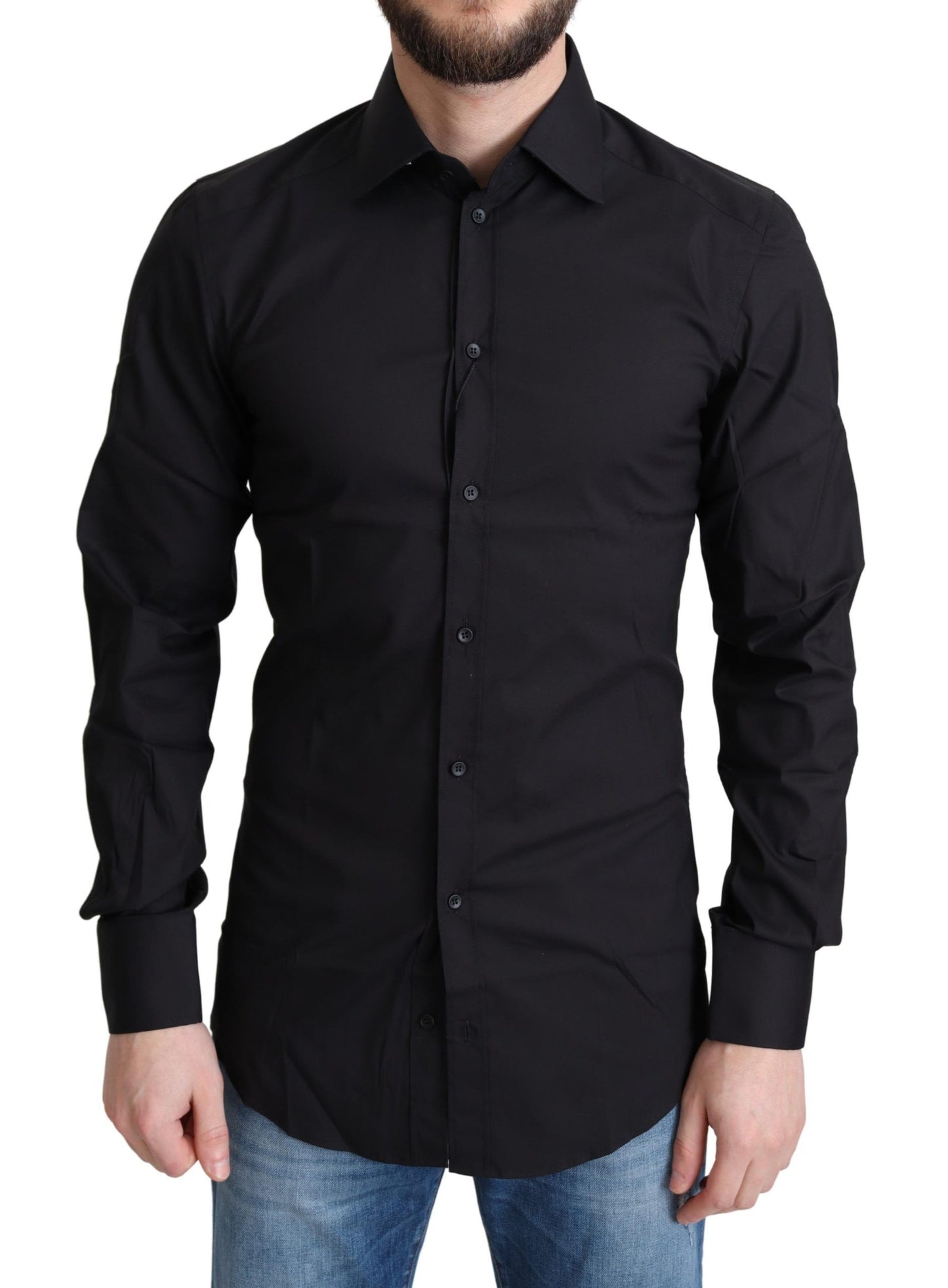 Dolce & Gabbana Black Cotton Blend Formal Dress Shirt