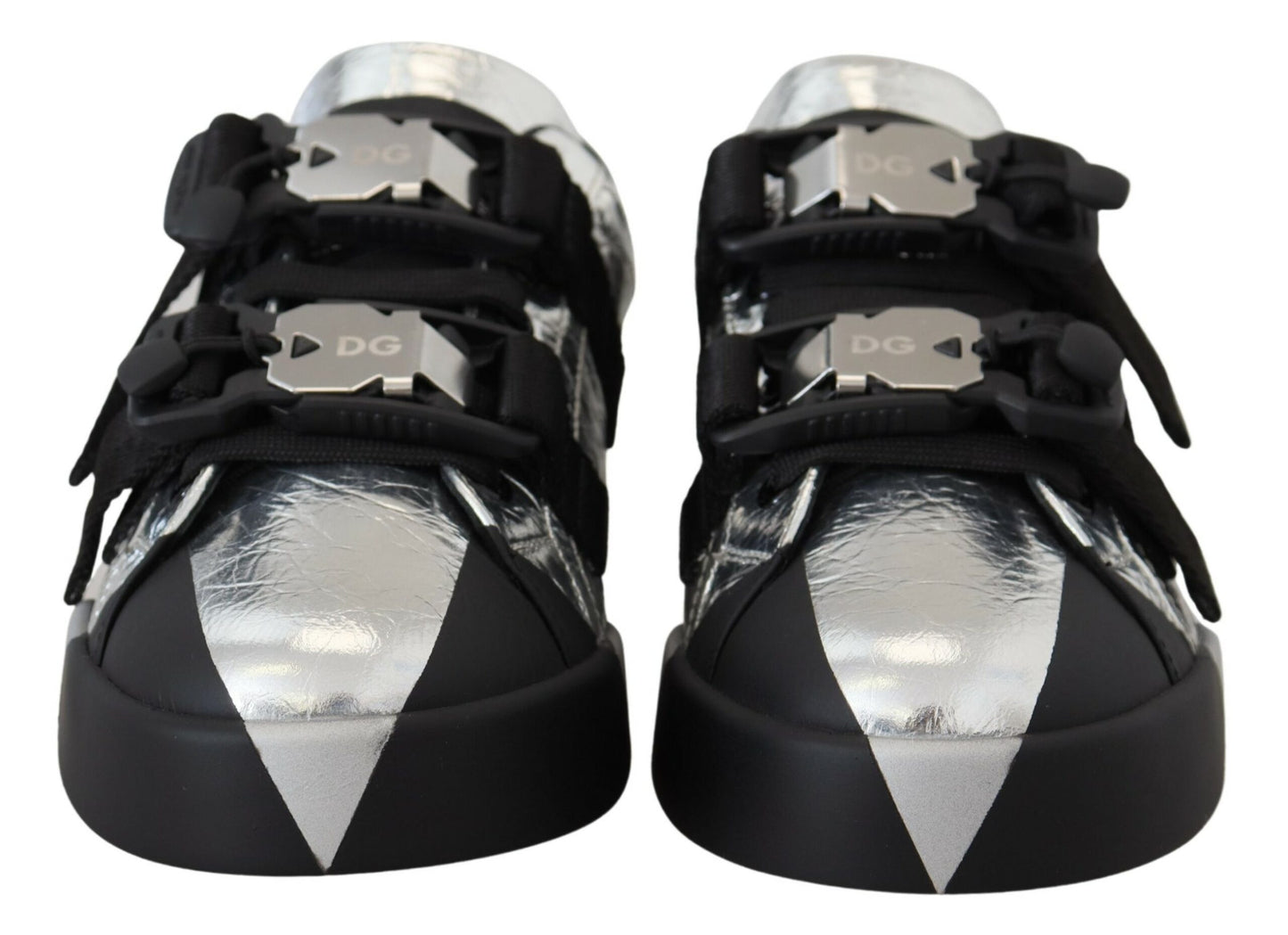 Dolce & Gabbana Exclusive Silver and Black Low Top Leather Sneakers