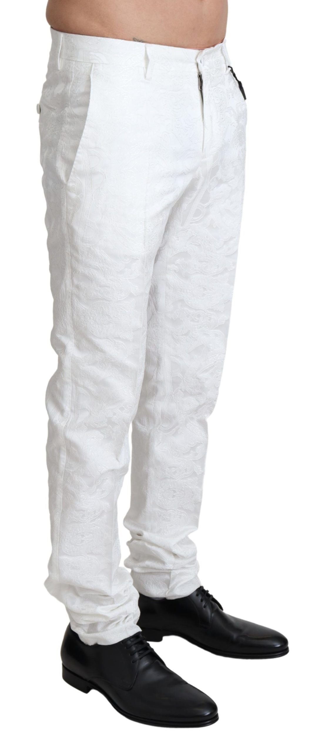 Dolce & Gabbana White Brocade Jaquard Dress Trouser Pants