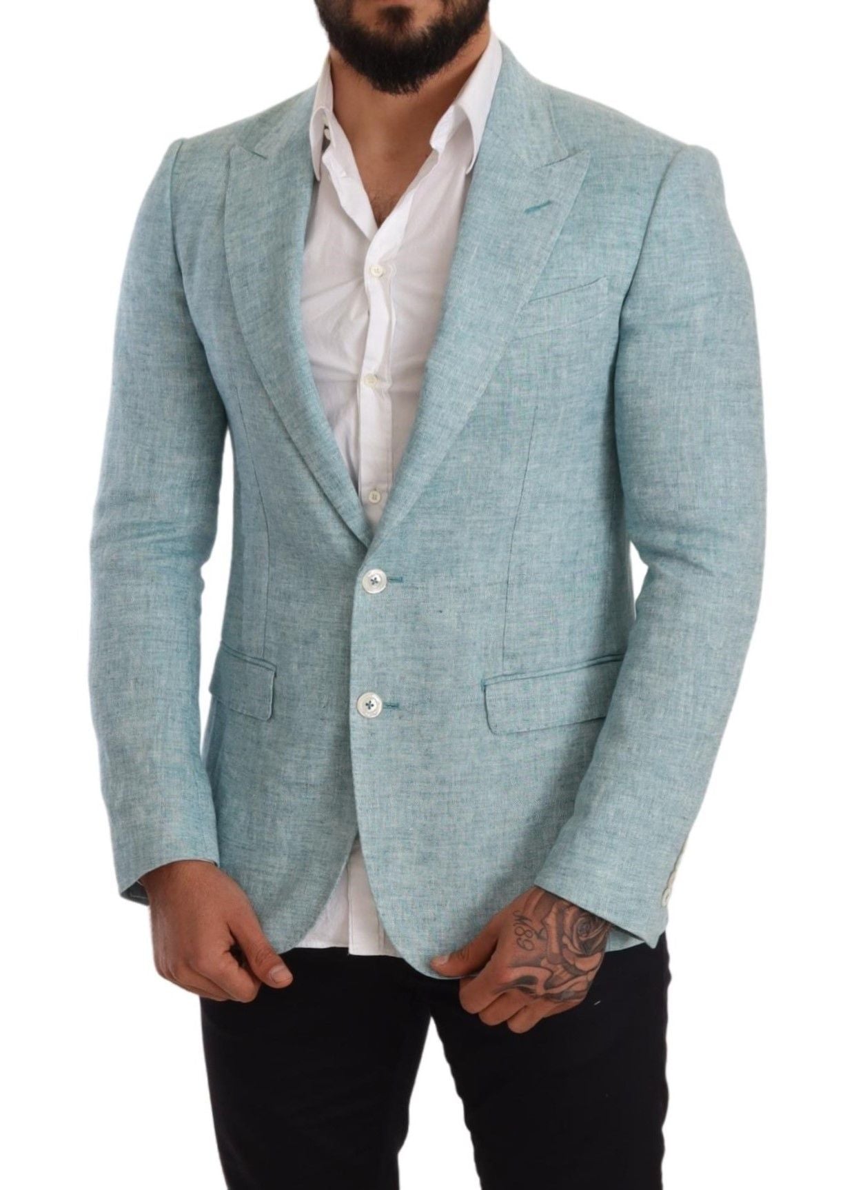 Dolce & Gabbana Elegant Light Blue Linen Blazer