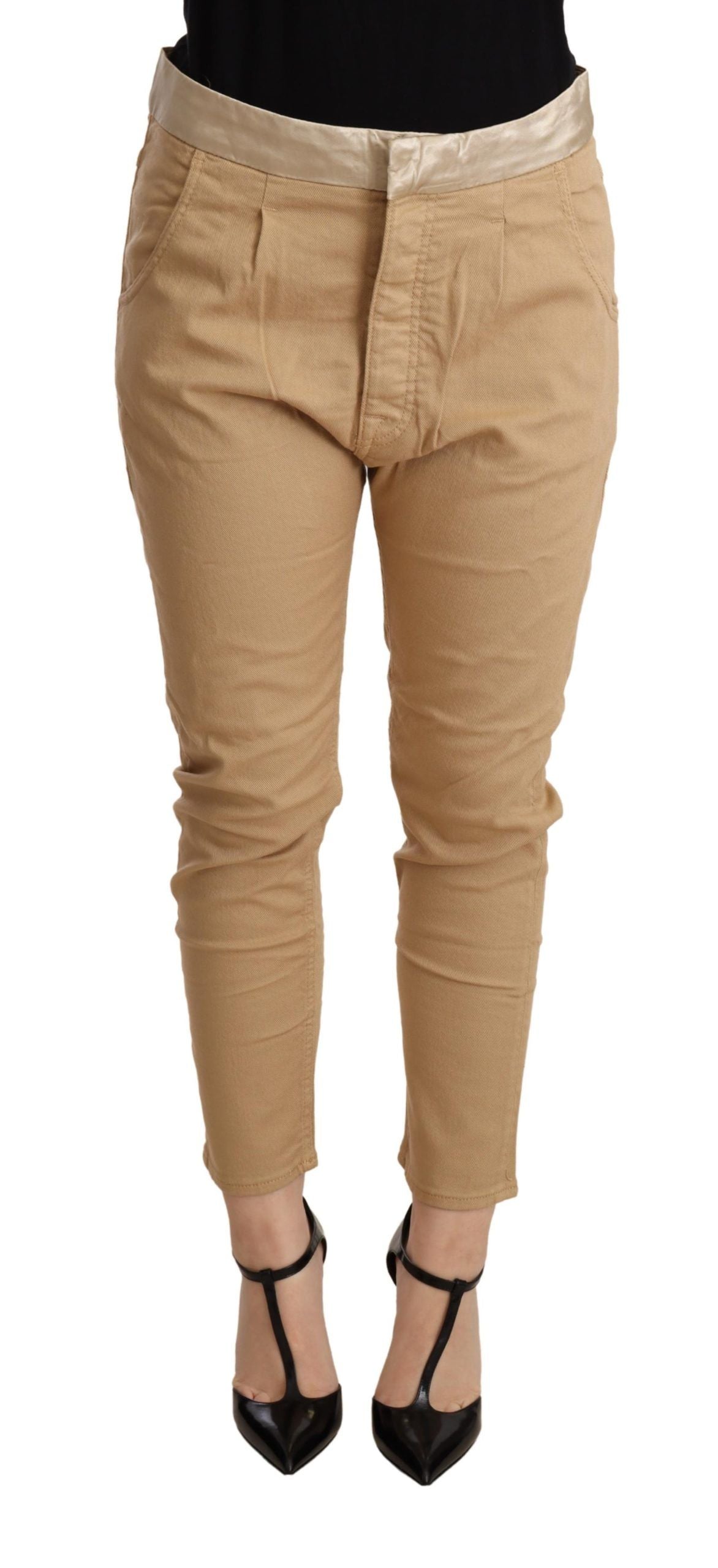 CYCLE Beige Mid Waist Slim Fit Skinny Stretch Trouser