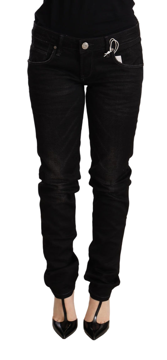 Acht Black Low Waist Skinny Denim Cotton Trouser