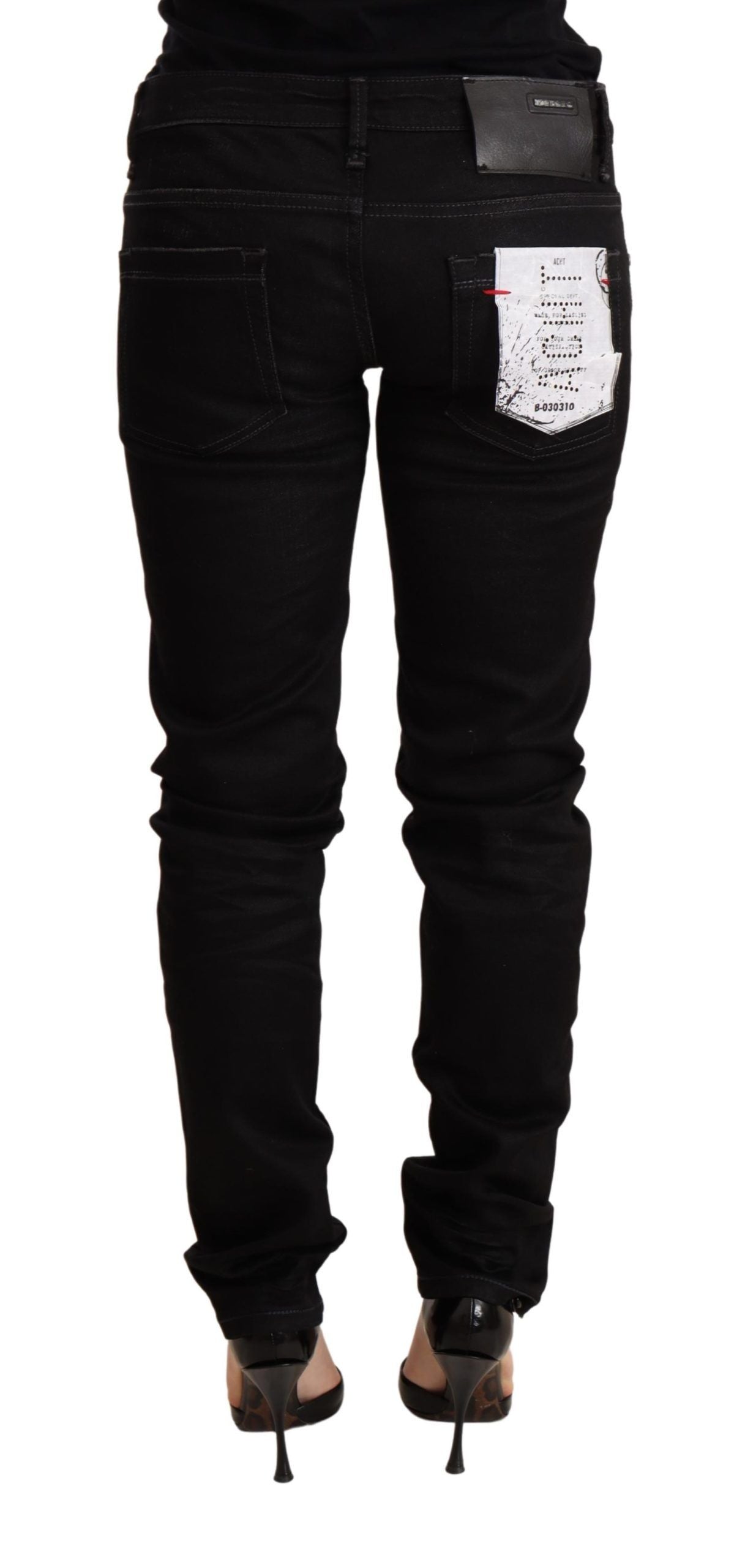 Acht Black Low Waist Skinny Denim Cotton Trouser