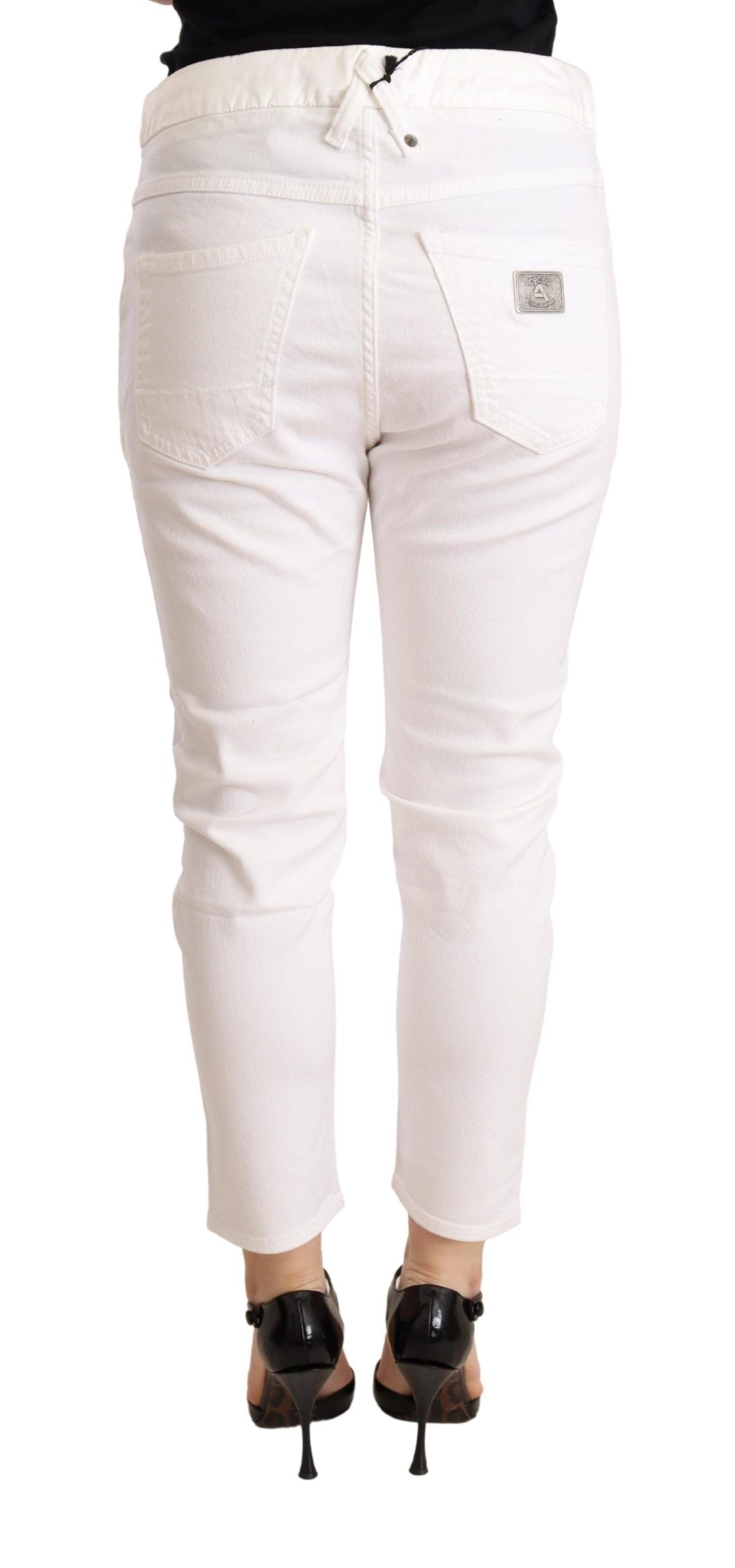 CYCLE White Mid Waist Slim Fit Skinny Cotton Stretch Trouser