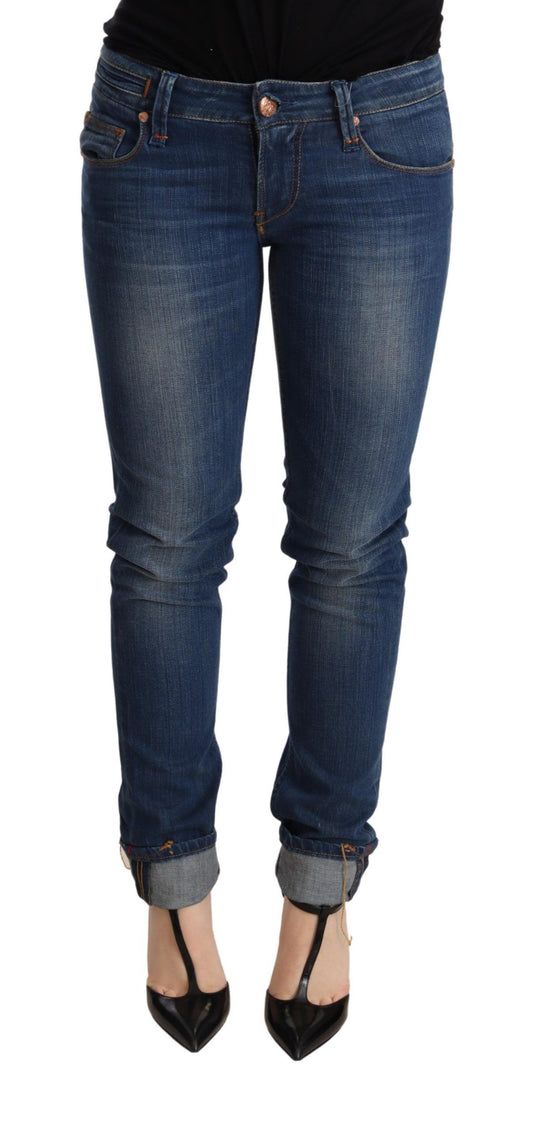 Acht Blue Washed Low Waist Skinny Denim Jeans Pant