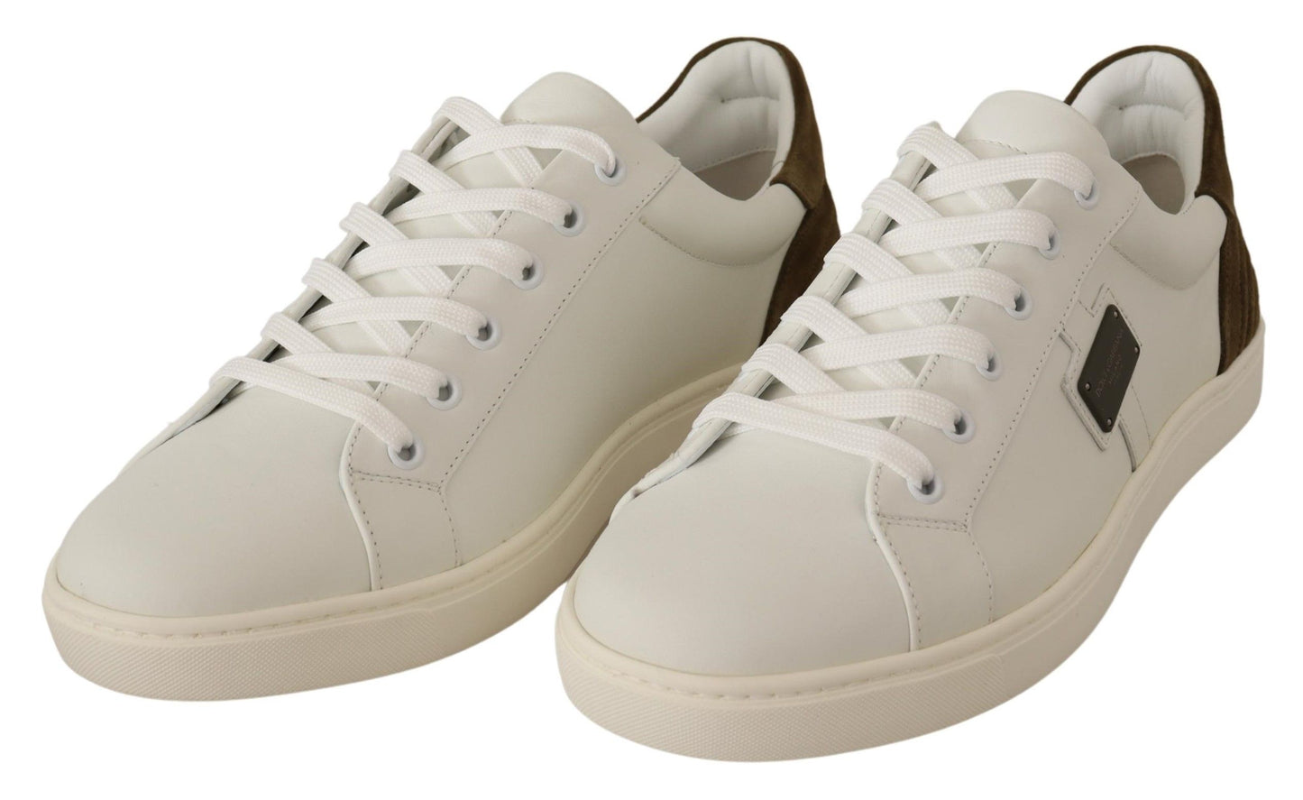 Dolce & Gabbana White Suede Leather Mens Low Tops Sneakers