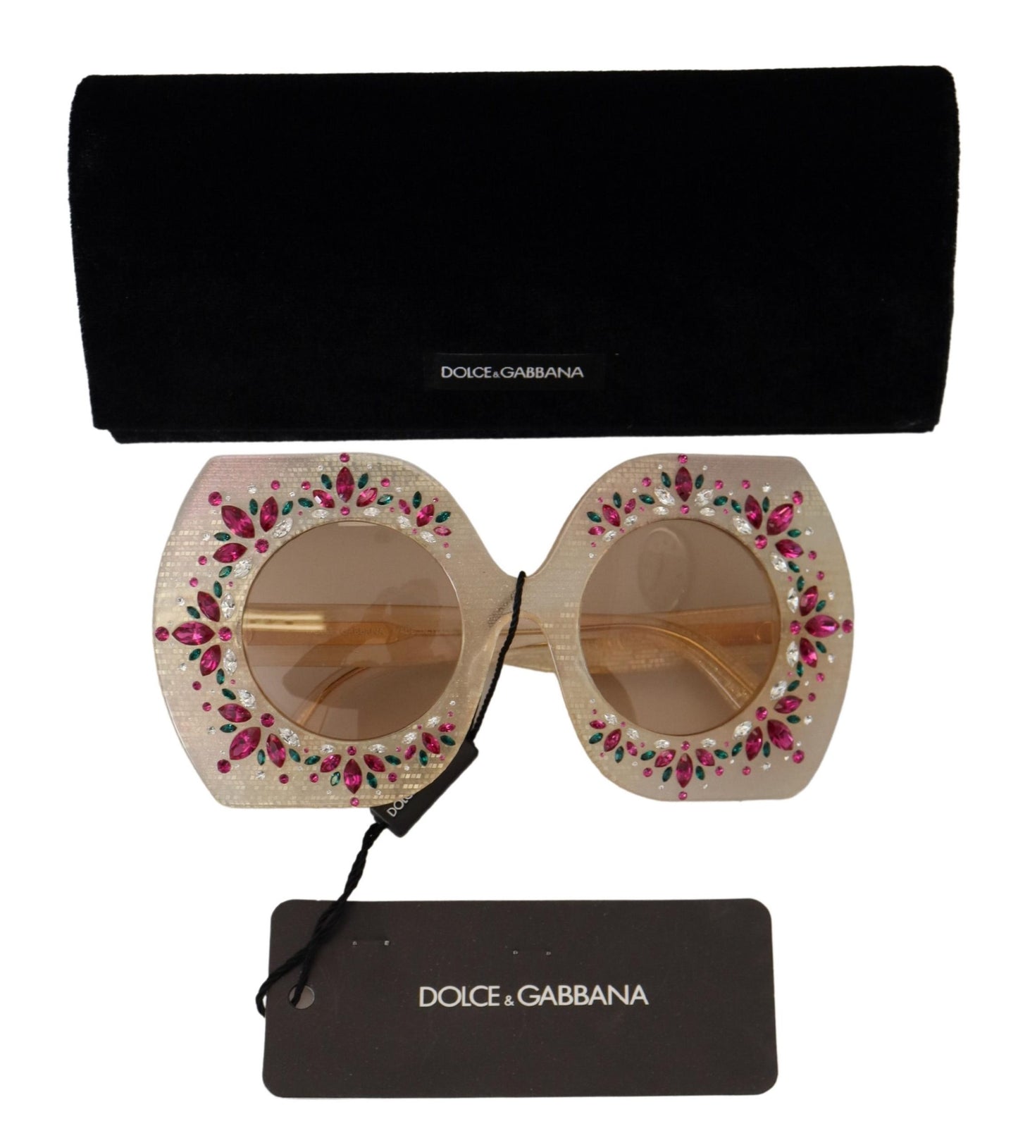 Dolce & Gabbana Elegant Beige Embellished Sunglasses