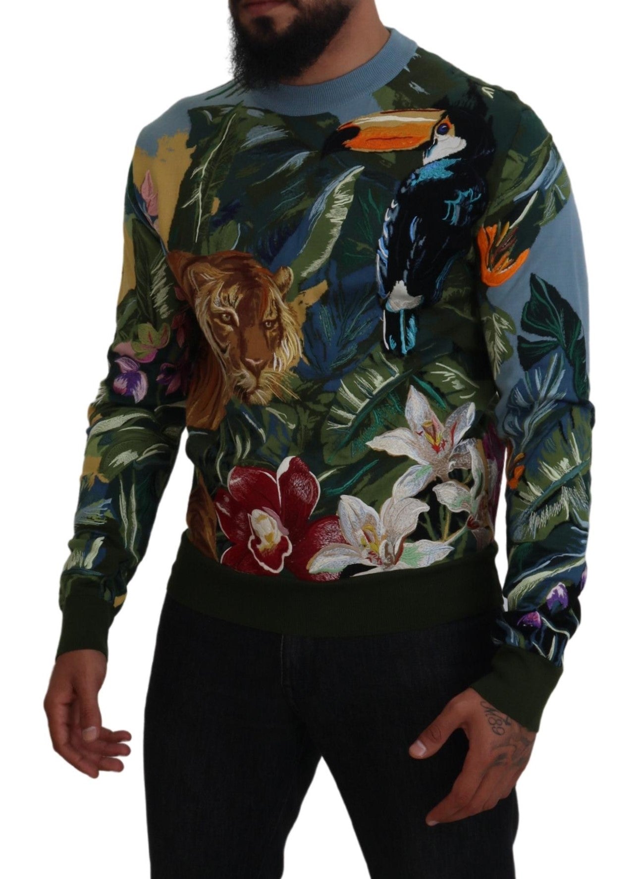 Dolce & Gabbana Jungle Embroidered Wool Silk Sweater