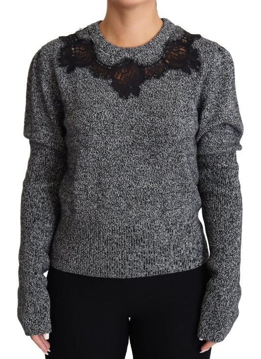 Dolce & Gabbana Elegant Grey Cashmere Lace-Trim Sweater