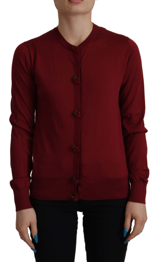 Dolce & Gabbana Elegant Maroon Silk Button Front Sweater