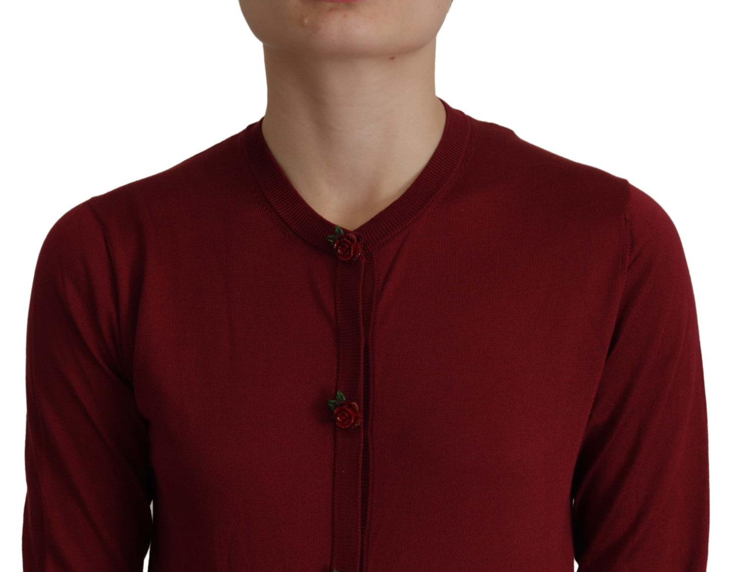 Dolce & Gabbana Elegant Maroon Silk Button Front Sweater